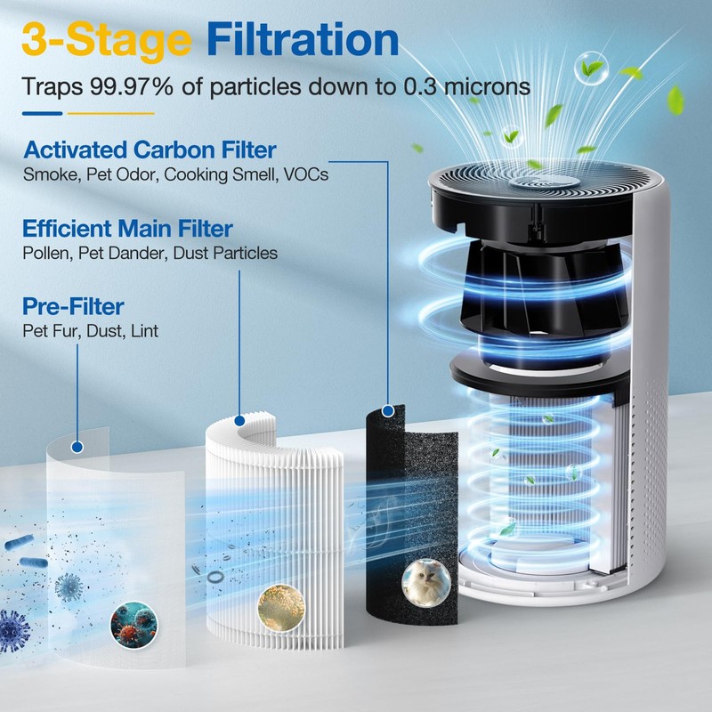 D10 Replacement Filter Compatible with Tailulu D10 Air Purifier, 3-in-1