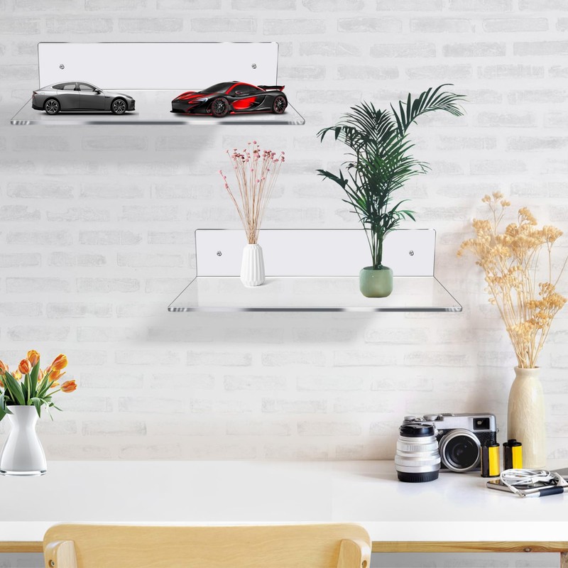 Jansburg 12 Inch L-Shaped Acrylic Floating Shelf Wall Mounted Shelves