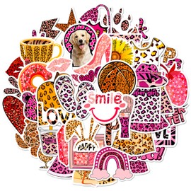 Pigbit Pink Leopard Print Stickers, 50Pcs Aesthetic Preppy Cheetah Print Stickers for Laptop Luggage Water Bottle Scrapbooking