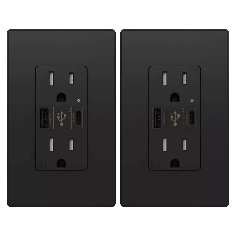 Smart-us 2pack 4.8A USB C Outlet with Power Delivery Duplex