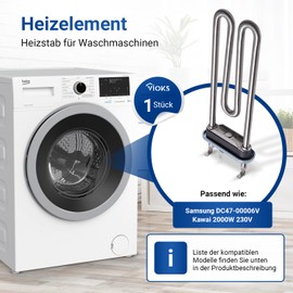 VIOKS Heating Rod Washing Machine Replacement for Sаmsung DC47-00006V Kawai 2000W 230V / Heating Element with Integrated Thermal Fuse - Spare Parts Washing Machine