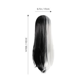 SEWACC Half Black Half White Long Straight Wig, Center Part, Women's, Cosplay, Stage, For Photography, Heat Resistant Fiber, Lightweight, Individual, 31.5 inches (80 cm), Black x White, Approx. 10.6 oz (310 g)