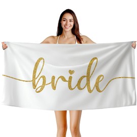 Xmsaitar Bride Beach Towel for Bachelorette Party,Be Bridal Shower Engagement Wedding Gifts, Honeymoon Bath Towels for Bathroom Swimming Pool, White Golden Trendy Beach Towels Oversized Decor 30x60in