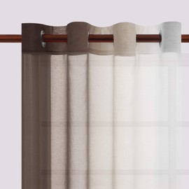 DWCN Faux Linen Ombre Sheer Curtains - Gradient Semi Voile Curtains for Bedroom and Living Room, Set of 2 Grommet Top Window Curtain Panels, 52 x 72 Inches Long, Chocolate Brown