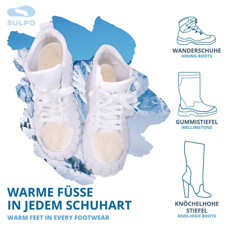 SULPO 2 Pairs Winter Insoles - Soft Warm Sheep's Wool