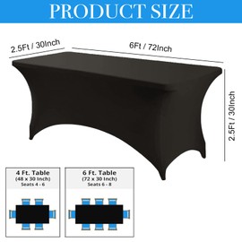 Stretchable Tablecloths,Black Spandex Fitted Tablecover 6ft Washable Stretch Spandex Table Cover Fitted for Rectangle Tables,Universal Elastic Spandex TableCover for Wedding Banquet Holiday Party