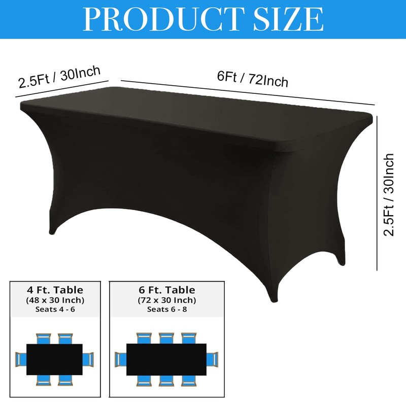 Stretchable Tablecloths,Black Spandex Fitted Tablecover 6ft Washable Stretch Spandex Table