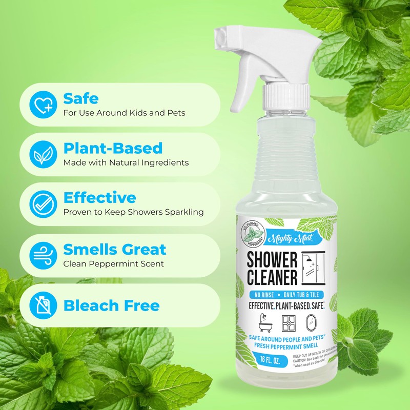 Mighty Mint Shower Cleaner, Non-Toxic, No-Rinse, No-Scrub, Daily Spray for