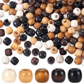 Pndeyo 150pcs 10x13mm Wooden Beads, Vintage Wood Hair Bead with Big Hole, Round Paracord Crafts Spacer for Macrame Necklace Bracelet DIY Craft Jewelry Making- 5 Colors