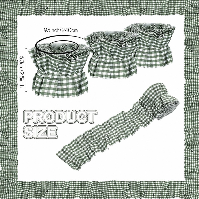 Thiccywoov 6 Rolls Ruffled Bulletin Board Borders, Gingham, Sage Green