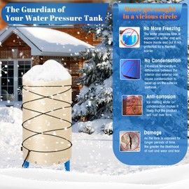 Angooni Insulated Well Pressure Tank Cover Aluminum Foil (5℉) - 24"W x 34"H Industrial 600D Outdoor Well Water Tank Insulation Blanket, Anti-UV Winter-Freeze Water Well Pump Cover, Beige