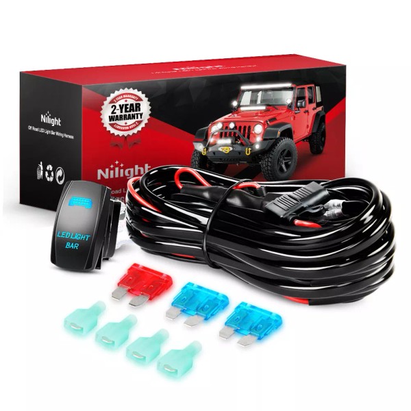 Nilight 16AWG Rocker Switch LED Light Bar Wiring Harness-2 Lead,