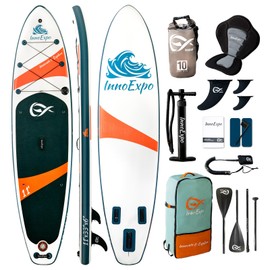 InnoExpo Inflatable Stand Up Paddle Boards with Premium Accessories, Wide Stable SUP Paddle Board Design, Non-Slip Comfort Deck for Youth & Adults (Dark Teal/Kayak Seat, 11'x33''x6'')