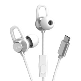 Mixx SoundPort USB-C Wired Earphones, In-Ear Headphones with Hands-Free Calling, Siri & Google Assistant Compatible, 3 Pairs of Ear Cushions Included, White.