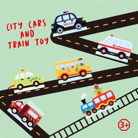 Coola 6 Pcs DIY Craft City Cars and Train Toy Vehicles Set, Including Police Car, Ambulance, Bus, Train, Fire Truck, Taxi, Craft Kits for Kids Ages 3-8, Felt Craft Kits Car Toy for Boy and Girls