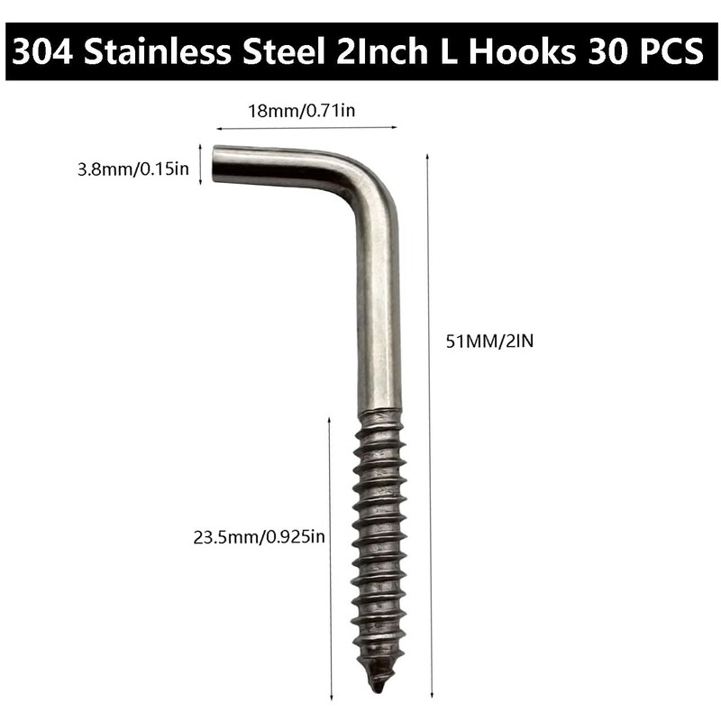 IDEALSV 304 Stainless Steel Screw in Hooks 2 Inch 7