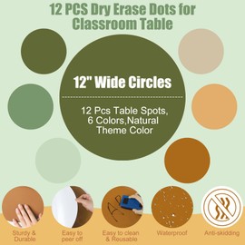 Lincia 12 Pcs Dry Erase Dots for Classroom Table 12 '' Large Dry Erase Circles Spots Wall Whiteboard No Staining Sticker Classroom Decorations Elementary for School Must Have