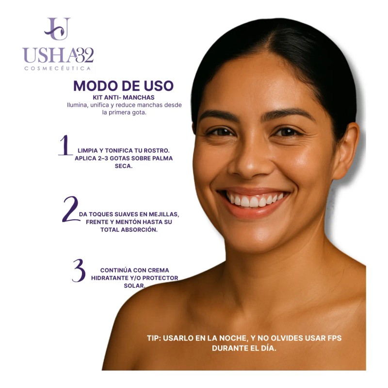 Kit Anti-manchas Mujeres Usha32: Limpieza, Sérum Y Protector