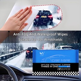 60Pcs Anti Fog Wipes for Windshield, Anti Fog for Car Windshield, Car Window Rearview Mirror Waterproof Defogging, Suitable for Car Glass, Helmets, Can Prevent Fogging and Improve Visibility
