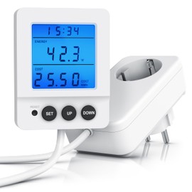 CSL - Energy Cost Meter Socket - Digital Ammeter - Wired Display - LED Illuminated - Electricity Meter - 3 Buttons - Overload Indicator - 3680 Watt