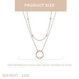 Peysaitr 1pcs Circle Sideways Chain Titanium Steel Necklace, Women's Trendy Niche High-end 18K, Gold Double-layer Clavicle Chain, Round Necklace (Gold)