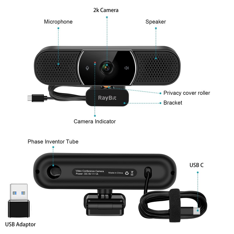 RayBit 3 in 1 Webcam - 2K HD USB C