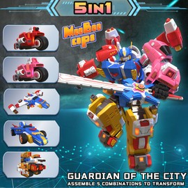 Wenbeier 5 in 1 Transforming Car Robot Toys for Kids Vehicles Action Figure Assembly Kit Toys Include Go Kart Motorcycle Airplane Tank- STEM Educational Toy for Boys Girls Ages 6-12