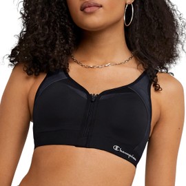 Champion womens Motion Control Zip Sports Bra, Black, 40B US