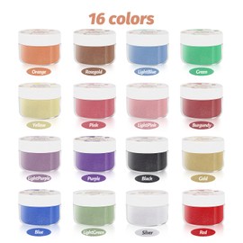 Edible Gloss Dust Kit 16 Colors E-Kongton Edible Glitter for Decorating Drinks Cakes Strawberries Fondant Gum Paste Gloss Dust Edible Kit for Baking Decorating (3g per bottle)