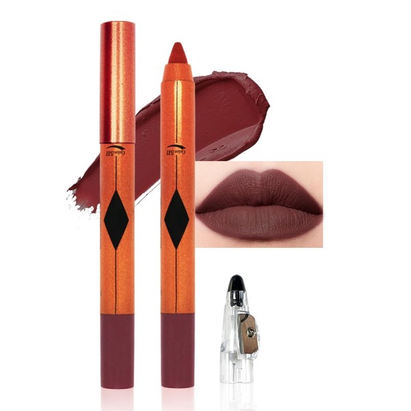 Rust Red Matte Lipstick Pencil for Women Lip Liner and