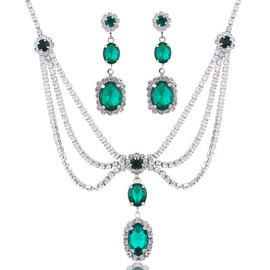 MAIGO Indian Green Necklace and Earrings Sets - Indian Jewellery Set, Bridal Jewellery Set, Jewelry Sets for Women, Tikka Jewellery, Pakistani Jewellery, Indian Choker and Earring for Ladies Cheap
