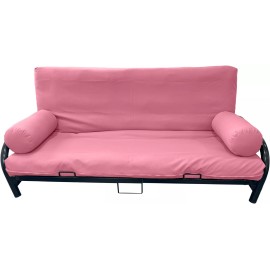 Danfuton 3 PCS Set Full Size Futon Mattress Cover, Bolsters, Bed Encasement Pink