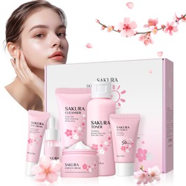 Sakura Skin Care Set, 6-Piece Gift Set, Skin Care Set, Sakura Face Care Set, Moisturising and Moisturising Care Set for Facial Cleansing