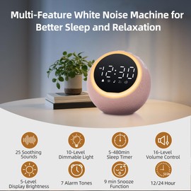 Mee 2ou Weißes Rauschen Gerät Mit 25 Beruhigenden Klängen, Dimmbarer Nachtlicht, Schlaf-Timer, Wecker, 16 Einstellbare Lautstärken, Schlafhilfsgerät Für Babys, Kinder, Erwachsene, Zuhause, Reisen