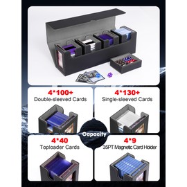 banloga Card Deck Box for MTG with Commander Display, 5-in-1 Removable Card Case with Dice Tray Holds 400+ Double-sleeved Cards, Magnetic Closure Card Storage Box for TCG Sports Cards (Black&Gray)