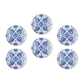 Fridge Magnets 6 Pcs Blue and White Porcelain Pattern Symmetrical Composition Round Strong Magnetic Glass Small Refrigerator Magnet,Home Decoration for Whiteboards,Classrooms,Cabinet and Dishwasher