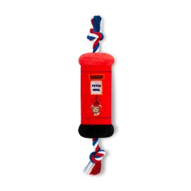 Pet London British Red Mailbox Dog Tug Toy – Plush Squeaky Dog Toy with Double-End Rope Pull – Interactive UK-Themed Chew Toy for Small and Medium Dogs