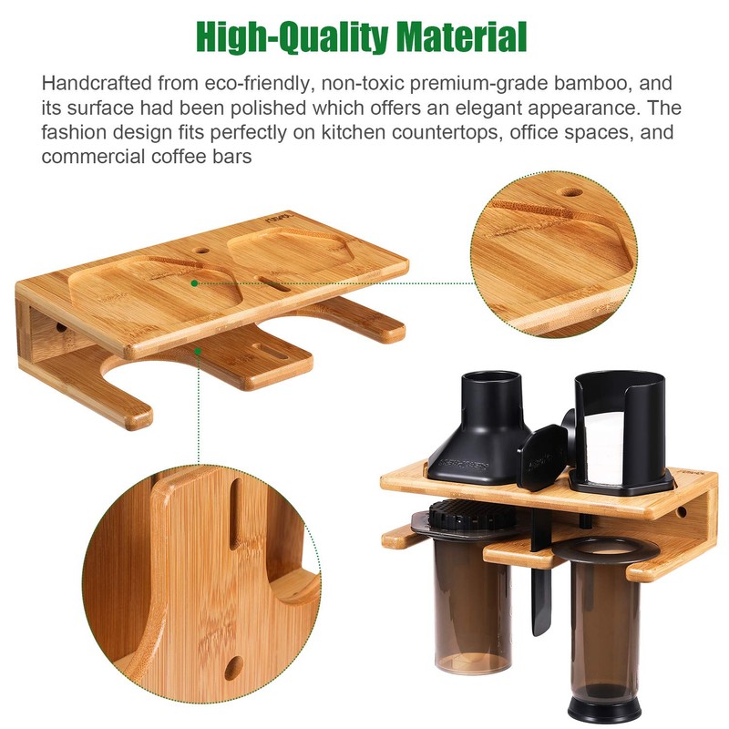 Space Saving Organizer Wall Mount for Aeropress set, Polished Bamboo