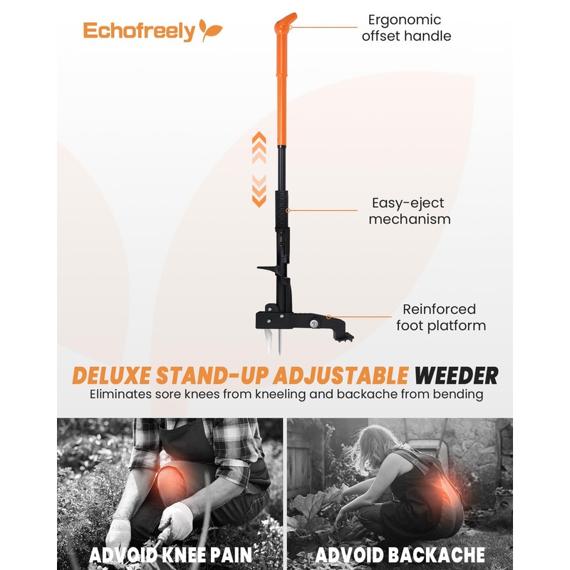 Echofreely Weed Puller Tool - Adjustable 35"-46" Heavy Duty 4-Claw