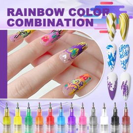 MKNZOME 12 Color Nail Art Pens, 0.5 MM Nail Polish Pens Set Drawing Painting Point Liner Acrylic Painted Pen Kit, Waterproof and Quick-drying Nail for DIY Nails Art Design Manicure Tools
