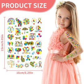 Autism Awareness Temporary Tattoos - 300+ Autism Birthday Party Favors Decorations, Colorful Puzzle Design Inspirational Supplies for Boys Girls School Activity