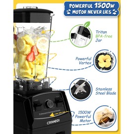 CRANDDI Professional Blender,1500 Watt Commercial Blenders for Kitchen with 70oz Capacity and Self-Cleaning, Classic Blenders for Shakes and Smoothies, Build-in Pulse, YL-010-B