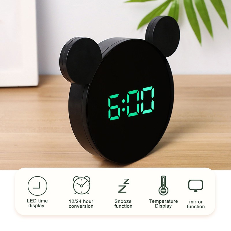 Mirror Alarm Clock 2 Level Brightness Adjustment Ear Design LED