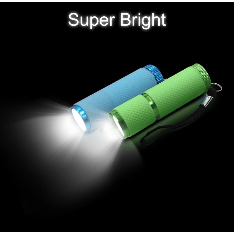 DAFURIET 4 Pack Mini Flashlights, 9 LED Glow-in-The-Dark Aluminum Lights