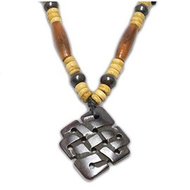 Zen Canyon Dark Brown Endless Knot Carved Yak Bone Pendant Charm Necklace Eco-friendly Fair Trade