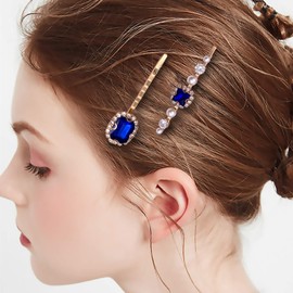 4 piezas clásico zafiro azul perla oro Bobby Pin decorativo diapositivas clip accesorios mujeres