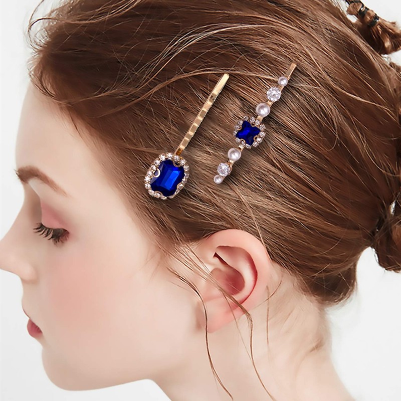 4 piezas clásico zafiro azul perla oro Bobby Pin decorativo