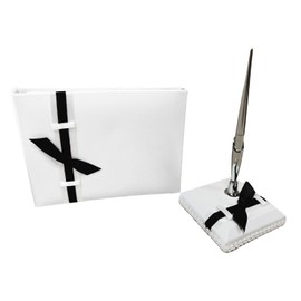Paper Frenzy Luxury Black and White Satin Any Occasion Guest Book and Pen Set