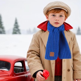 Abeillo Warm Kids Winter Knit Scarves Soft Knitted Neck Warmer Scarf Warm Scarves Wrap for Boys Girls (Navy Blue)