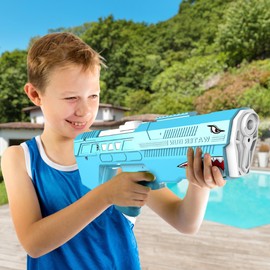Electric Squirt Toy Water Gun - Battery Operated Powerful Squirt Gun Automatic Big Watergun Blaster Pistol Adults Kids Ages 4-8-12 Shark Party Favors Backyard Summer Outdoor Pool Beach Battles Game
